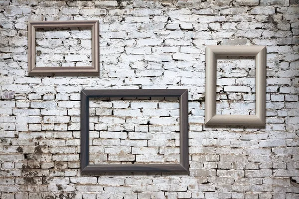 Old Photo Frames Brick Wall — Stock Photo, Image