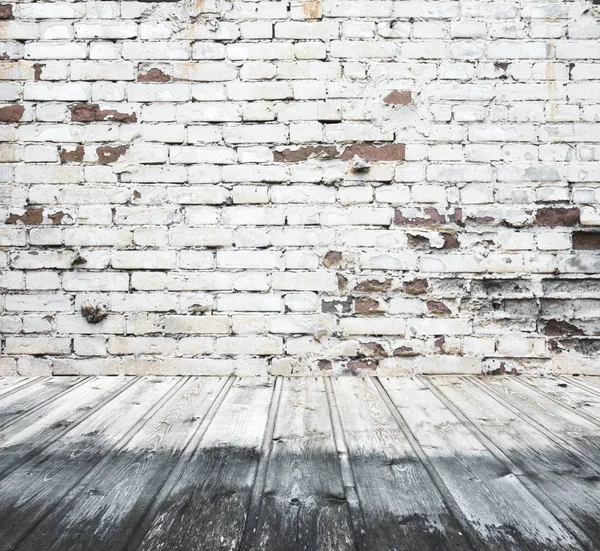 Altes Weißes Zimmer Mit Backsteinwand Vintage Hintergrund — Stockfoto