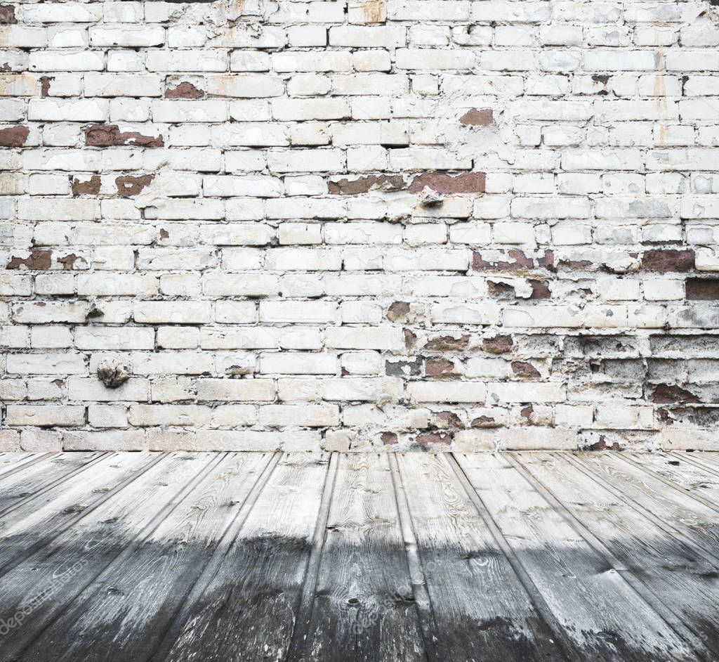 old white room with brick wall, vintage background