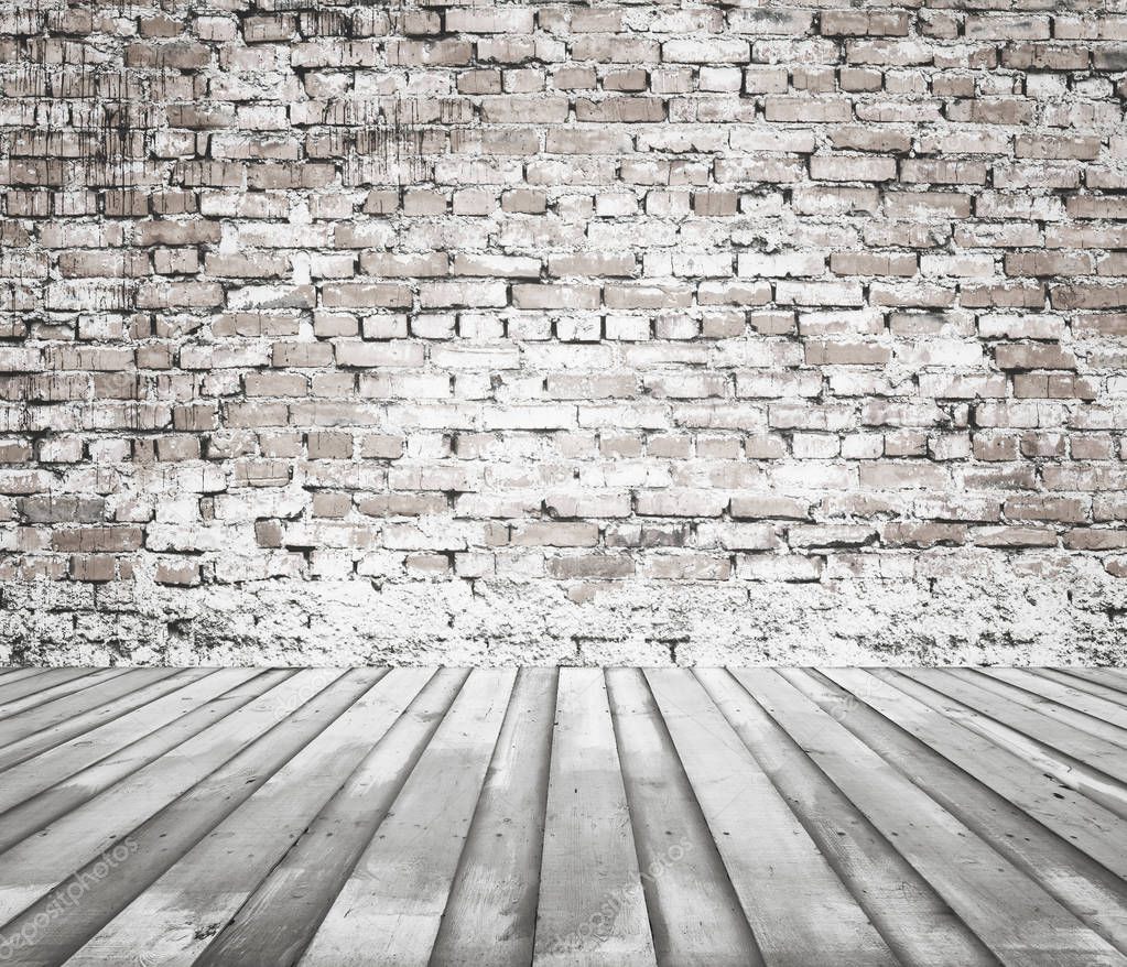 old white room with brick wall, vintage background