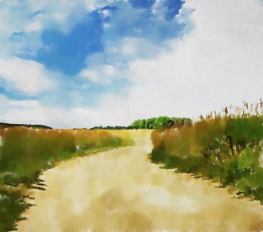 suluboya renkli çizimler, tarlalarda