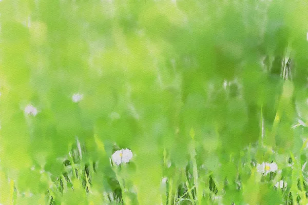 Akwarela Kolorowe Ilustracja Zielona Trawa Wiosenne Kwiaty — Zdjęcie stockowe