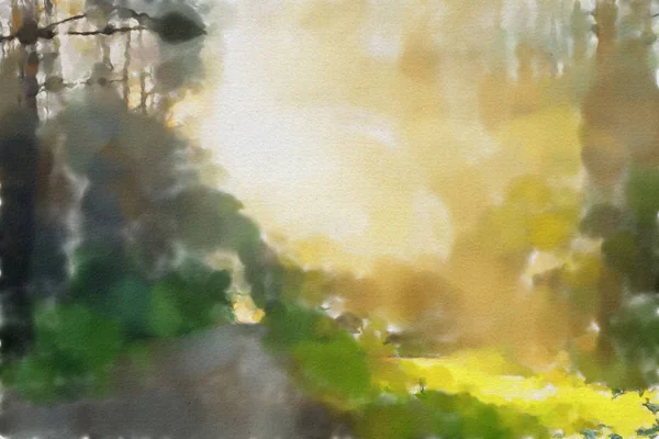 Acuarela Colorida Ilustración Bosque Soleado — Foto de Stock