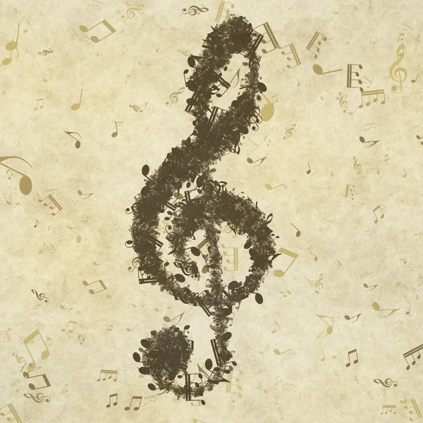 Grunge Musical Background Old Paper Texture Music Notes Clef — Stock Photo, Image