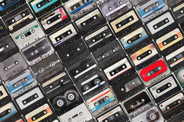 Colección Cintas Audio Retro Sobre Fondo Blanco — Foto de Stock