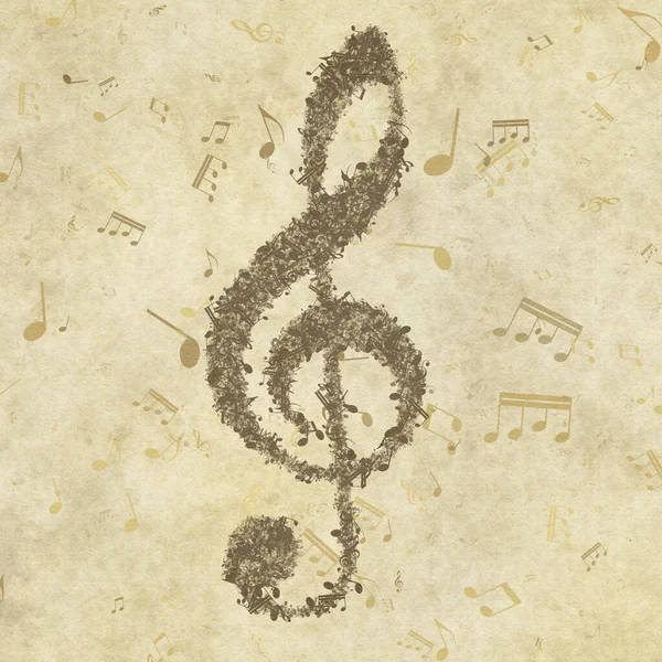 Grunge Musical Background Old Paper Texture Music Notes Clef — Stock Photo, Image