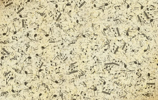 Grunge musical background. Old paper texture, music notes.