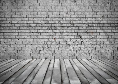 Tuğla duvarlı eski oda, eski model arka plan.