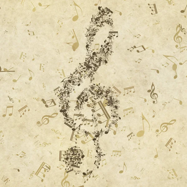 Grunge Musical Background Old Paper Texture Music Notes Clef — Stock Photo, Image