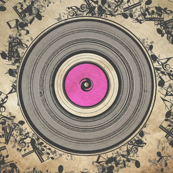Старий Вініловий Запис Нотами Ретро Музичний Плакат — стокове фото