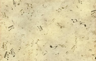Grunge müzik geçmişi. Eski kağıt doku, müzik notaları.