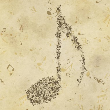 Grunge müzik geçmişi. Eski kağıt doku, müzik notaları.