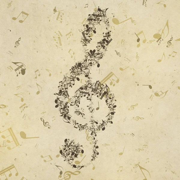 Grunge Müzik Geçmişi Eski Kağıt Dokusu Notalar Anahtar — Stok fotoğraf