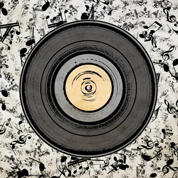 Vecchio Disco Vinile Con Note Poster Musicale Retrò — Foto Stock