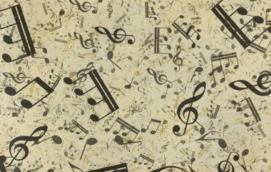 Grunge müzik geçmişi. Eski kağıt doku, müzik notaları.