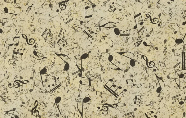 Grunge musical background. Old paper texture, music notes.