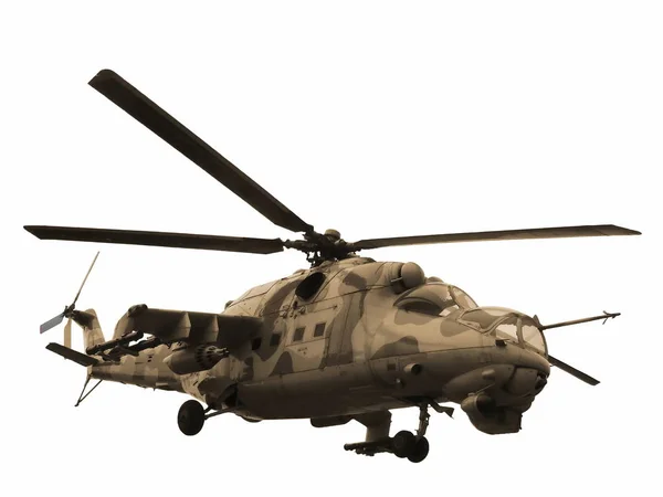 Helikoptern Mi-24v Mi-35 isolerade sepia — Stockfoto