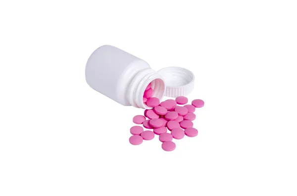 White can with pink pills — Stock Photo, Image