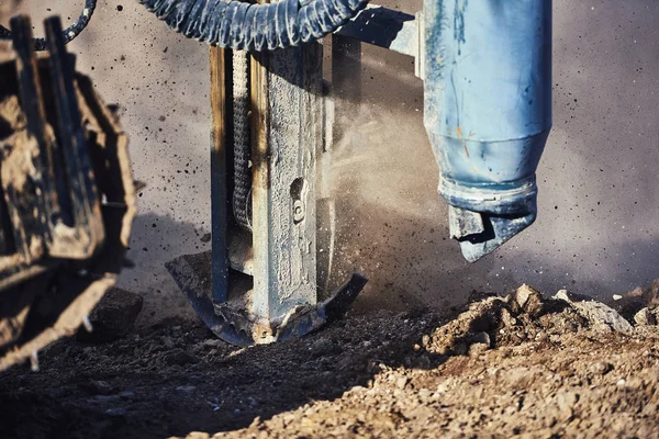 Drilling rig in operation closeup