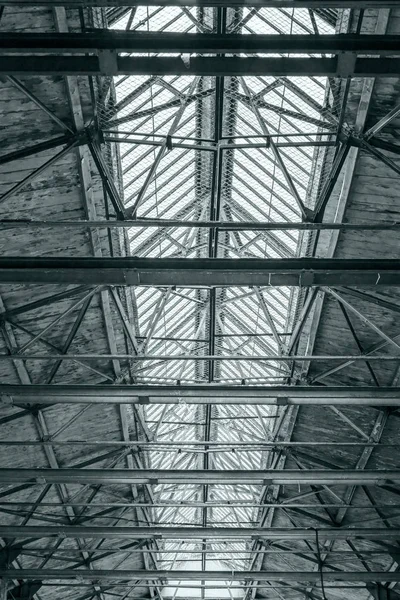 roof of industrial building. ceiling of factory with steel beams