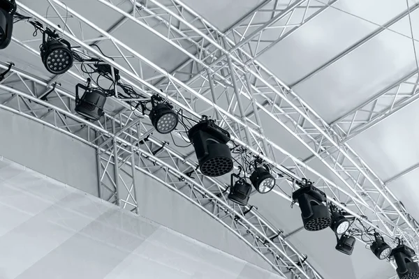 led lighting devices under roof. entertainment concert lighting.