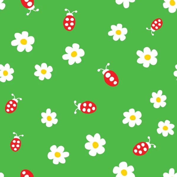 Ladybug and flowers seamless pattern Stock Illustration