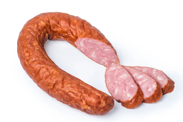 Getrocknete ungarische Wurst auf weißem Hintergrund — Stockfoto