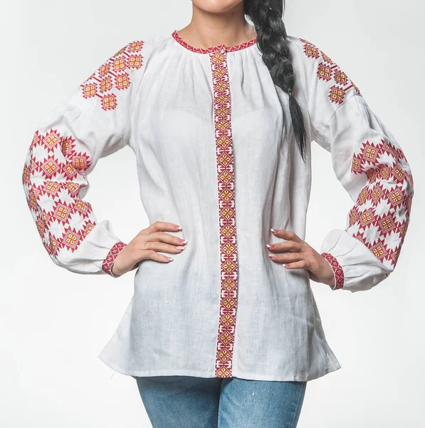 Cotton clothes with national ornaments — Stock Photo, Image