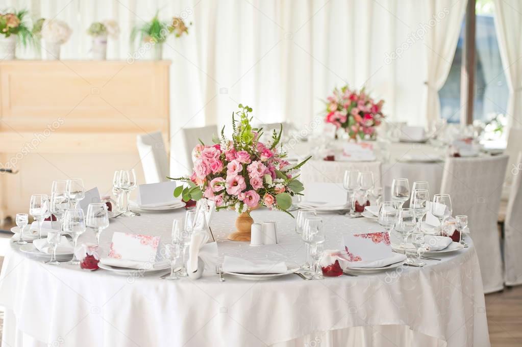 beautiful wedding decorations in the interior and on the table