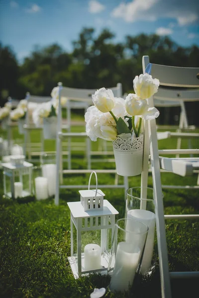 Mesas de casamento e belas paisagens — Fotografia de Stock