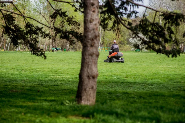 Workers mow the grass — Stock Photo, Image