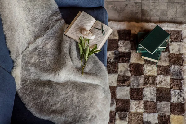 Carpet of fur in the interior of the house — Stock Photo, Image