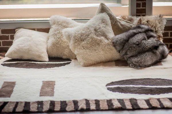 Fur cushions in the interior — Stock Photo, Image