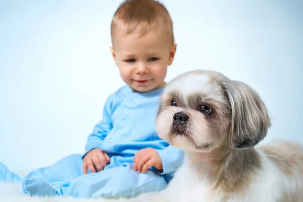 Bébé avec chien — Photo