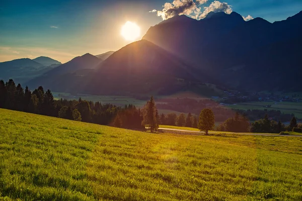 Západ slunce krajina Alpy — Stock fotografie