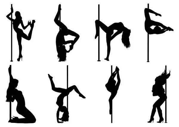 Pole dance donne silhouette — Vettoriale Stock