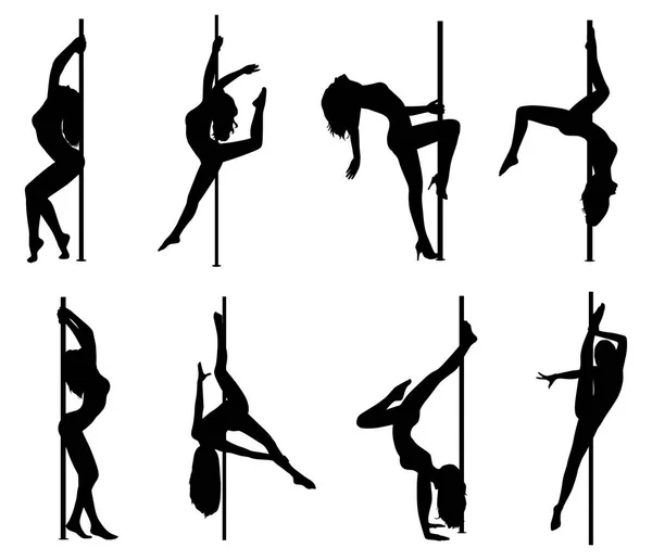 Pole dance donne silhouette — Vettoriale Stock