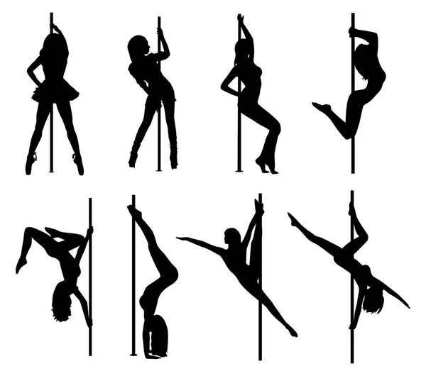 Pole dance vrouwen silhouetten — Stockvector