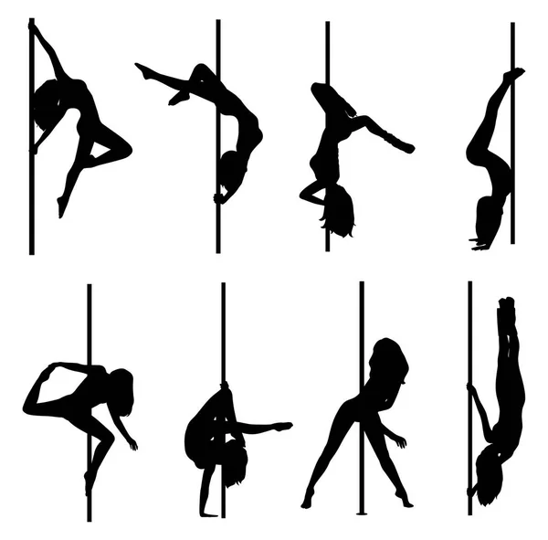 Pole dance donne silhouette — Vettoriale Stock