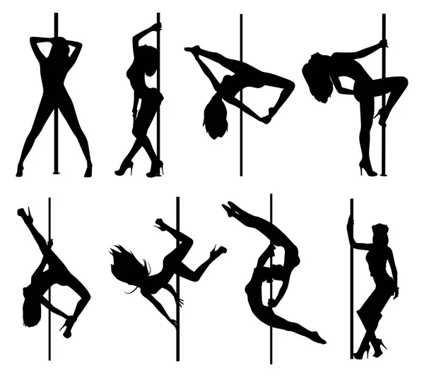 Pole dance donne silhouette — Vettoriale Stock