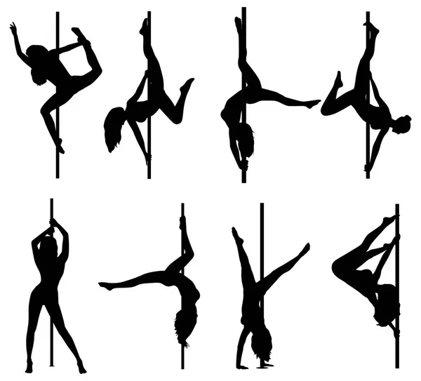 Pole dance vrouwen silhouetten — Stockvector