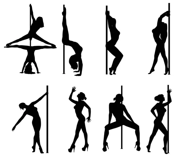 Pole dance donne silhouette — Vettoriale Stock