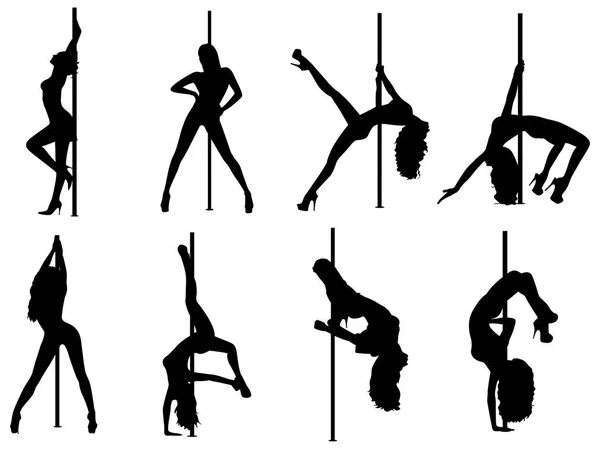 Pole dans kadın siluetleri — Stok Vektör