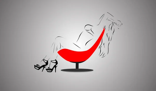Silueta de mujer en silla roja — Vector de stock