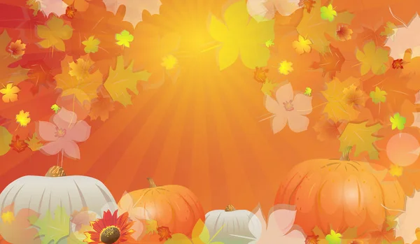 Осенний фон с листьями и тыквами — стоковый вектор