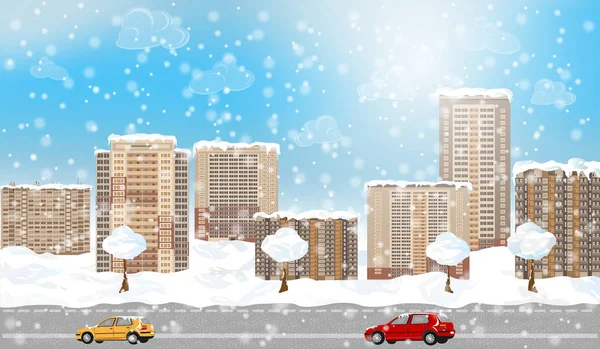 Ville d'hiver avec neige — Image vectorielle