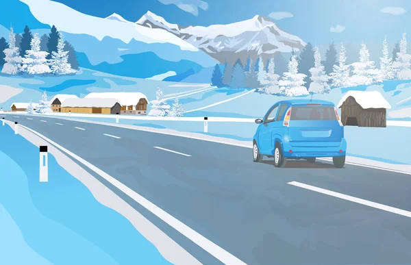 在阿尔卑斯山的汽车旅行 — 图库矢量图片