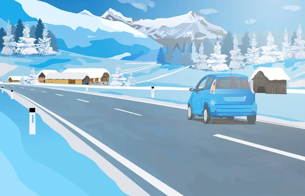 Viagens de carro em Alpes — Vetor de Stock