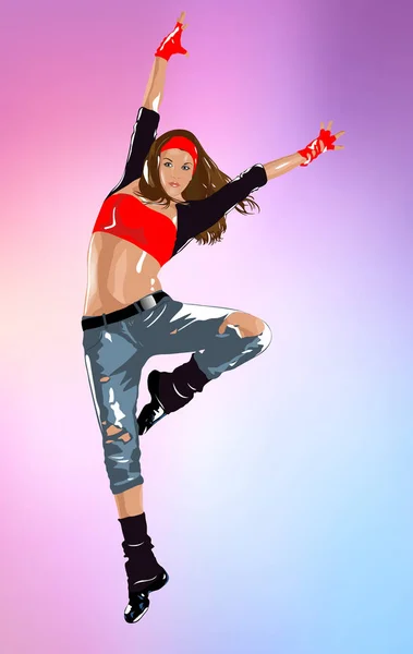 Mujer joven bailarina saltando — Vector de stock