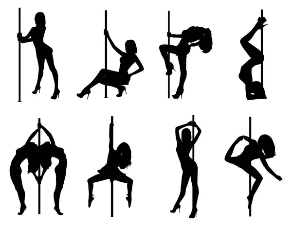 Pole dance kvinnor silhuetter — Stock vektor